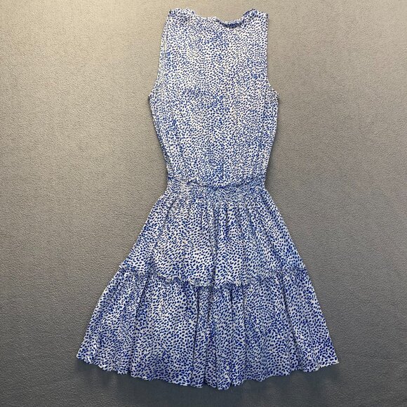LOVESTITCH Womens Mini Dress White Blue Sleeveless Tiered V-neck Size M,Preppy - Picture 2 of 11